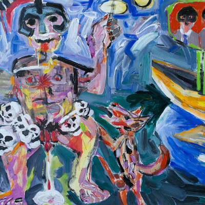 Democracy Arrives 2 Democracy Arrives 2 - War | acrylic on paper | 22"x30" by Chris Harris, artist on Pender Island