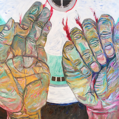 Democracy Washes its Hands Democracy Washes its Hands - War | acrylic on canvas | 84"x104" by Chris Harris, artist on Pender Island